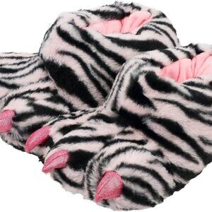 Women Plush Animal Paw Slippers Faux Fur Cozy Memory Foam Non-Slip Gift